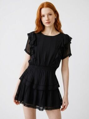 LoveShackFancy Black Ruffle Tiered Mini Dress